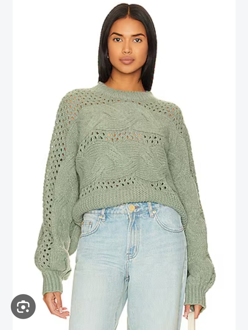 MINKPINK Sage Green Cable Knit Cropped Sweater